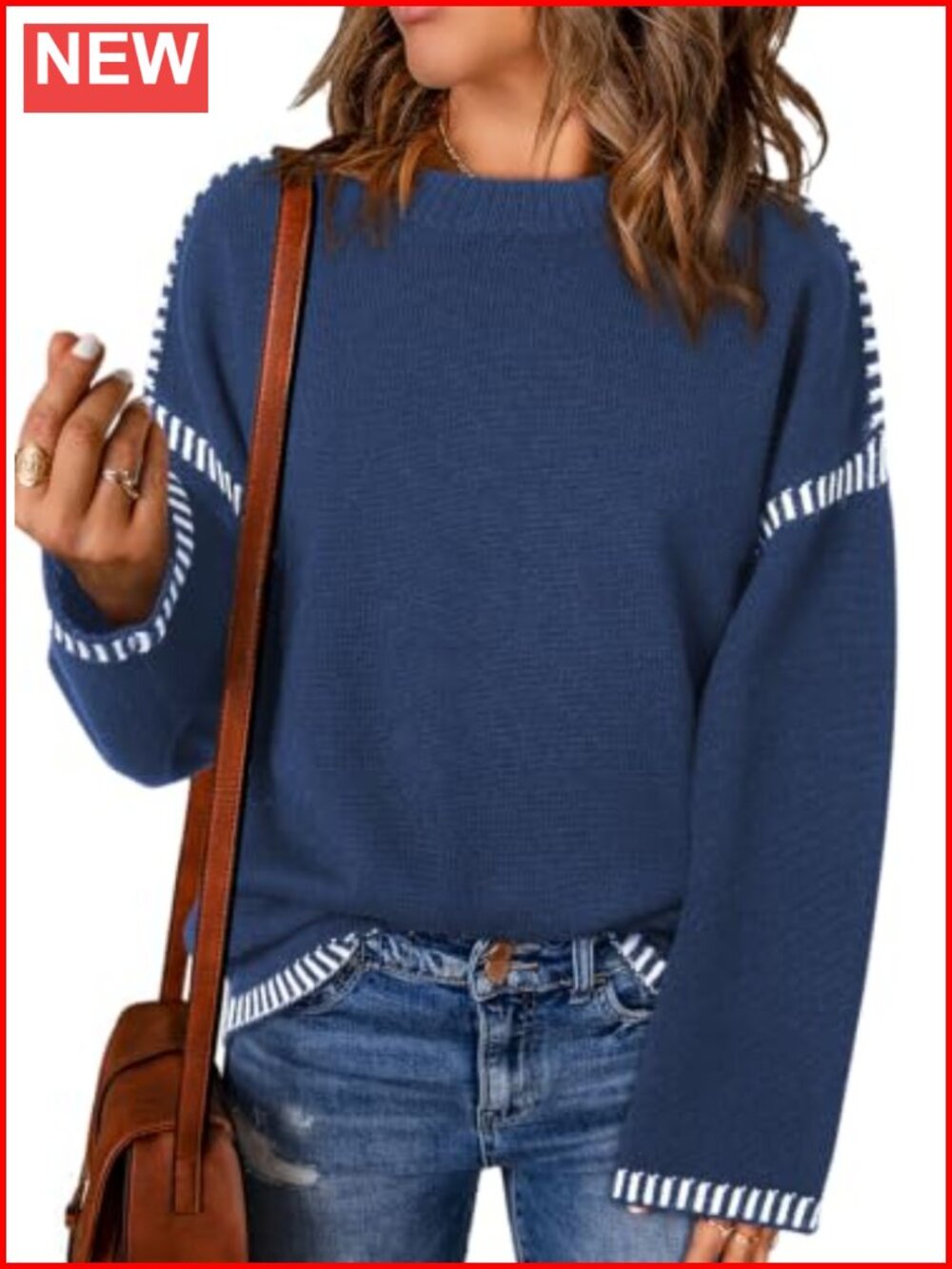 Oversized Crewneck Cable Knit Sweater Loose Fit Pullover